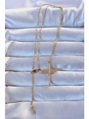 Alvo Store Buğz 316L Çelik Altın Renk Zirkon Taşlı Mikail Kolye - Buğz