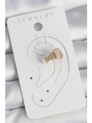 Alvo Store Buğz Pirinç Gold Renk Kare Zirkon Taşlı Kadın Kıkırdak Küpe - Buğz