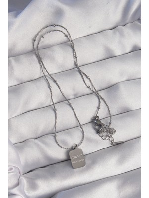Alvo Store Buğz 316L Çelik Gümüş Renk Kare Charm Model Kolye - Buğz