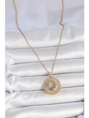 Alvo Store Buğz 316L Çelik Gold Renk Mix Renk Ay Güneş Model Kadın Kolye - Buğz