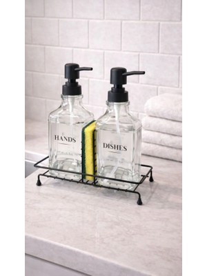Atacı Siyah Metal Kare Sıvı Sabunluk Standı 250 ml ve 500 ml Uyumlu
