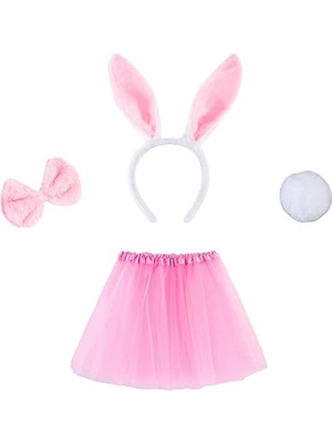 Alvo Store Buğz Tavşan Tacı Eteği Papyonu ve Kuyruk Kostüm  Seti Pembe Renk Çocuk Boy - Buğz