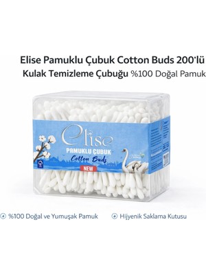 Alvo Store Buğz Elise Pamuklu Çubuk Cotton Buds 200’LÜ Kulak Temizleme Çubuğu Doğal Pamuk 1 Paket