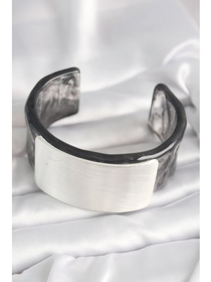 Alvo Store Buğz Siyah Mermer Desen Akrilik Plastik Dikdörtgen Plaka Model Vintage Kadın Bilezik - Buğz