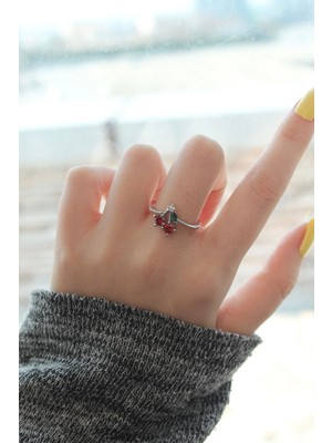 Alvo Store Buğz Ayarlamalı Gümüş Renk Kristal Taşlı Kiraz Yüzük - Buğz