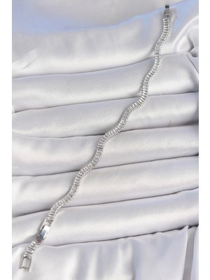 Alvo Store Buğz Pirinç Gümüş Renk Su Yolu Zirkon Taşlı Model Kadın Bileklik - Buğz