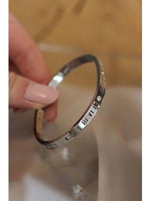 Alvo Store Buğz 316L Çelik Roma Rakamlı Silver Renk Bilezik Kelepçe - Buğz