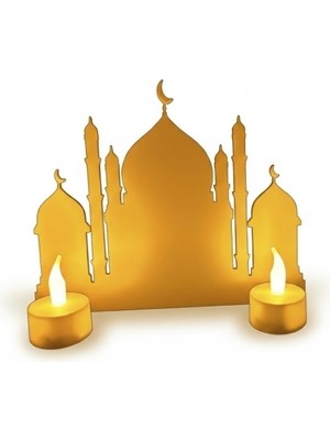 Alvo Store Buğz 3D Ramazan Cami Dekor 2 Mumlu Işıklı Masa Üstü Biblo - Buğz