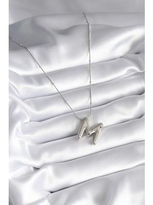 Alvo Store Buğz 316L Çelik Gümüş Renk Bubble "m" Harf Model Kadın Kolye - Buğz