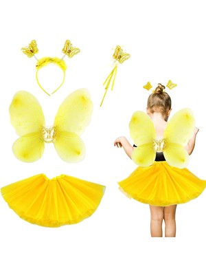 Alvo Store Buğz Sarı Kelebek Kostümü Çocuk - Sarı Kelebek Kostüm Aksesuar Seti 4 Parça