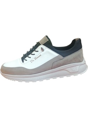 Oktay Kundura Ortopedik Hakiki Deri B506 Yazlık Beyaz Gri Sneaker Casual Erkek Ayakkabı
