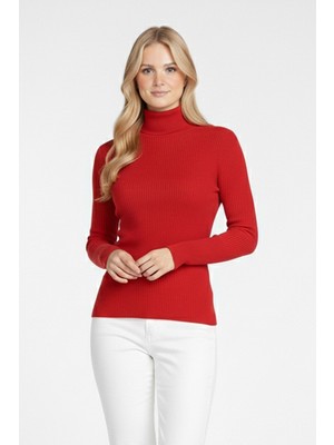 buğrahayalin Kadın Balıkçı Yaka Uzun Kollu Fitilli Triko Kazak Slim Fit Şık Günlük Bluz