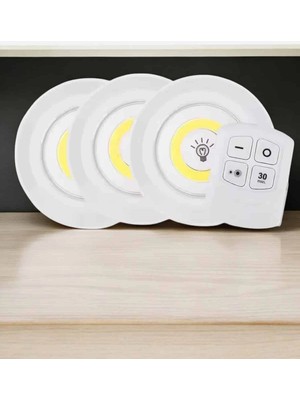 Alvo Store Buğz Spot Lamba LED Işık 3'lü Uzaktan Kumandalı Pilli Yapışkanlı Kablosuz - Buğz