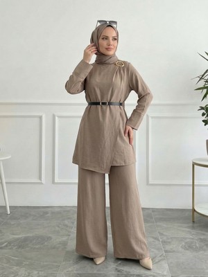 Foremia Omuz Aksesuar Pile Detaypantolonlu Takım-Vizon -