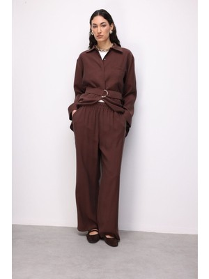 Mizalle Modal Dokulu Beli Lastikli Kahverengi Pantolon