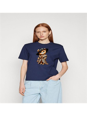 ÇARŞI47 Kadın Tişört Ayıcık Baskılı Yuvarlak Yaka T-Shirt