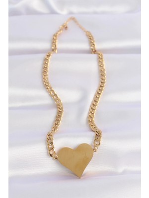 Alvo Store Buğz 316L Çelik Zincir Altın Renk Düz Plaka Kalp Kolye - Buğz
