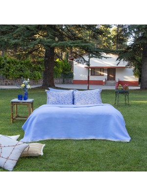 Sarev Isla Mavi Çift Kişilik %100 Pamuk Pike Takımı