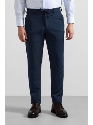 Süvari Lacivert Slim Düz Gabardin Bağcıklı Su Geçirmez Jogger Pantolon