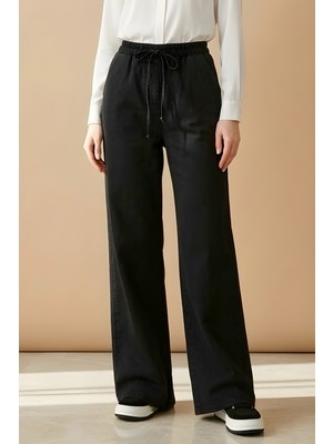 İmaj Butik Antrasit Bel Lastikli Palazzo Kot Pantolon