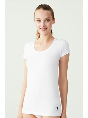 Kadın Oyuk Yaka Kısa Kollu Modal Tshirt 66003