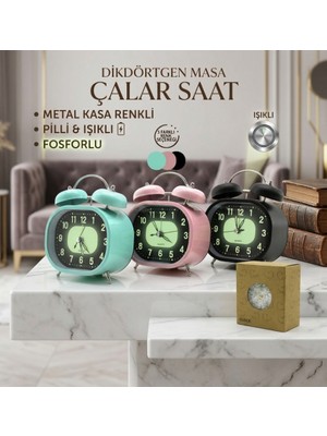 Melinee Dikdörtgen Masa Çalar Saat ( Metal Kasa Renkli ) ( Pilli & Işıklı ) ( Fosforlu )
