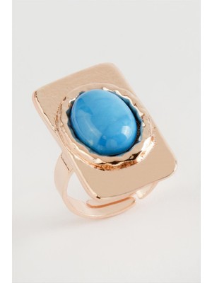 Zero Land Ozdestor Dikdörtgen Turkuaz Taşlı Yüzük-Roz