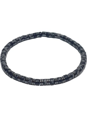 JTSS26BLK1756 Obsidyen ve Hematit Doğaltaş Esnek 4 mm Janti Bileklik