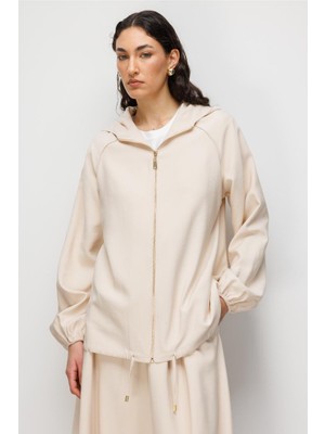 Mizalle Kapüşonlu Bej Rengi Bomber Ceket