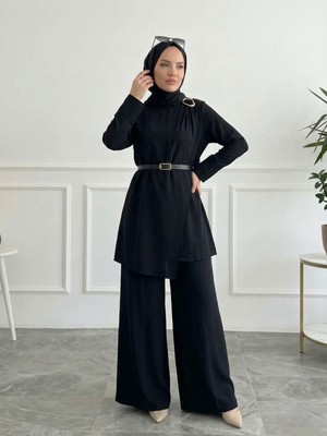 Foremia Omuz Aksesuar Pile Detaypantolonlu Takım-Siyah -