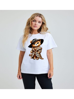 ÇARŞI47 Kadın Tişört Ayıcık Baskılı Yuvarlak Yaka T-Shirt