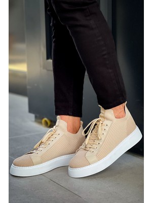 Roof Atelier Erkek Bej Triko Bağcıklı Spor Ayakkabı - 2423 - Tbt
