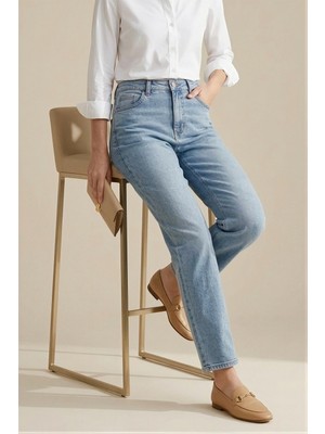 İmaj Butik Mavi Yüksek Bel Mom Jeans Pantolon