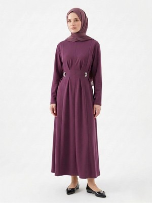 Foremia Önü Pensli Kuşak Aksesuar Detay Elbise-Gül Kurusu -