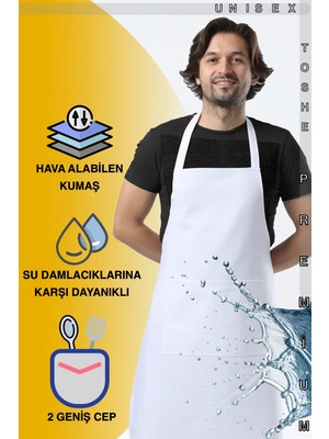 Toshe Mutfak Önlüğü Suya Dayanıklı Mutfak Önlük Şef Önlüğü 2 Geniş Cepli Barista Önlüğü Önlük Beyaz