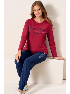 Remsa Kadın Penye Uzun Kol Pijama Takımı 3198 Kırmızı