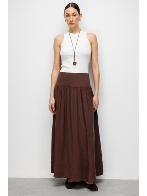 Mizalle Korsajlı Kahverengi Maksi Etek