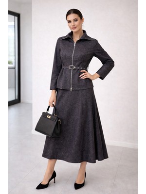 Hiramir Kadın Kot Takım Simli Kemerli  Modern Ikili Takım YZ2522