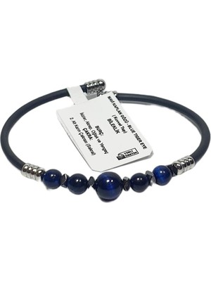 JTSS26BLK1762 Paslanmaz Çelik Bilezik Silikon Kaplama Mavi Kaplangözü ve Hematit Doğaltaşlı Garantili Janti Bileklik