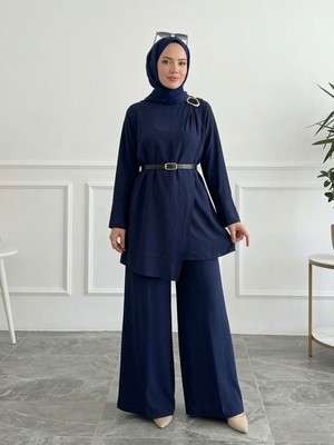Foremia Omuz Aksesuar Pile Detaypantolonlu Takım-Lacivert -