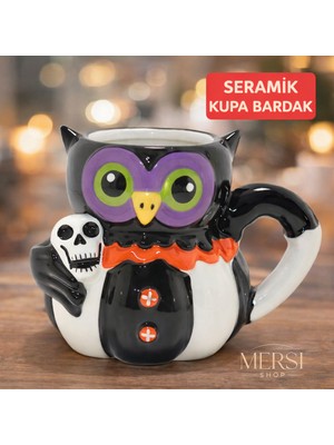 Mersi Shop Kurukafa Tutan Baykuş Figürlü 3D Seramik Kupa Bardak Dekoratif Baykuş Kupa