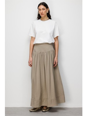 Mizalle Korsajlı Vizon Rengi Maksi Etek