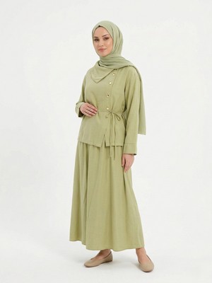 Foremia Çapraz Düğmeli Etekli Takım-Yağ Yeşili -