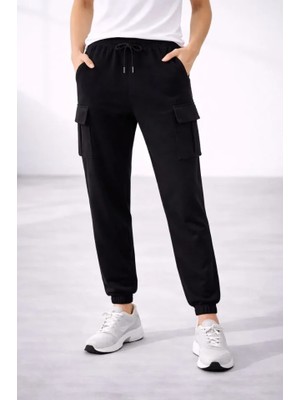 Infivento Jogger Eşofman Altı Rahat Kalıp, Kargo Cepli, Lastikli Paça, Günlük Spor Pantolon - Siyah