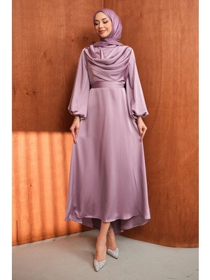 İmaj Butik Lila Balon Kol Saten Abiye