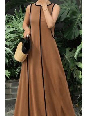 Emh Store Kadın Omuzlardan Açık Yaka Ince Şerit Detaylı Uzun Viskon Elbise