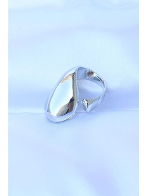 Alvo Store Buğz Pirinç Gümüş Renk Ayarlanabilir Iri Bombeli Yüzük - Buğz