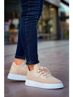 Roof Atelier Erkek Bej Triko Bağcıklı Spor Ayakkabı - 2425 - Tbt
