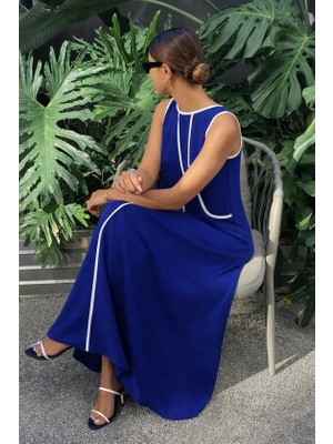 Infivento Kadın Omuzlardan Açık Yaka Ince Şerit Detaylı Uzun Viskon Elbise