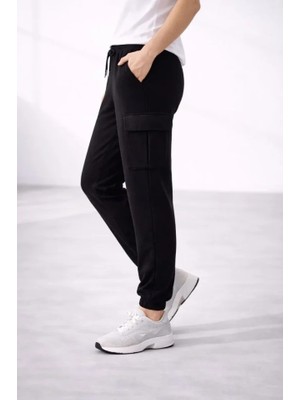 Ezel Glory Jogger Eşofman Altı Rahat Kalıp, Kargo Cepli, Lastikli Paça, Günlük Spor Pantolon - Siyah